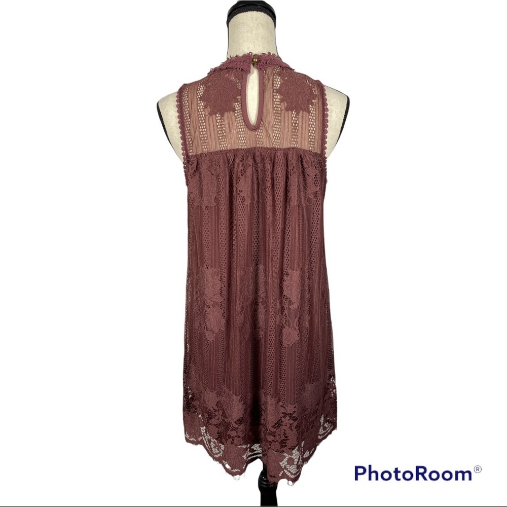 No Boundaries Rustic Brick Lace Mini Dress - Picture 2 of 13